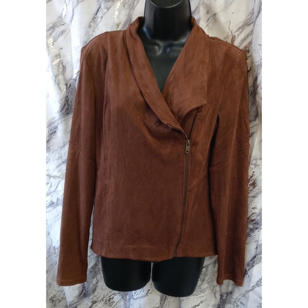 Jessica Simpson Jacket Womens Size M Brown Suede Full Zip Long Sleeve